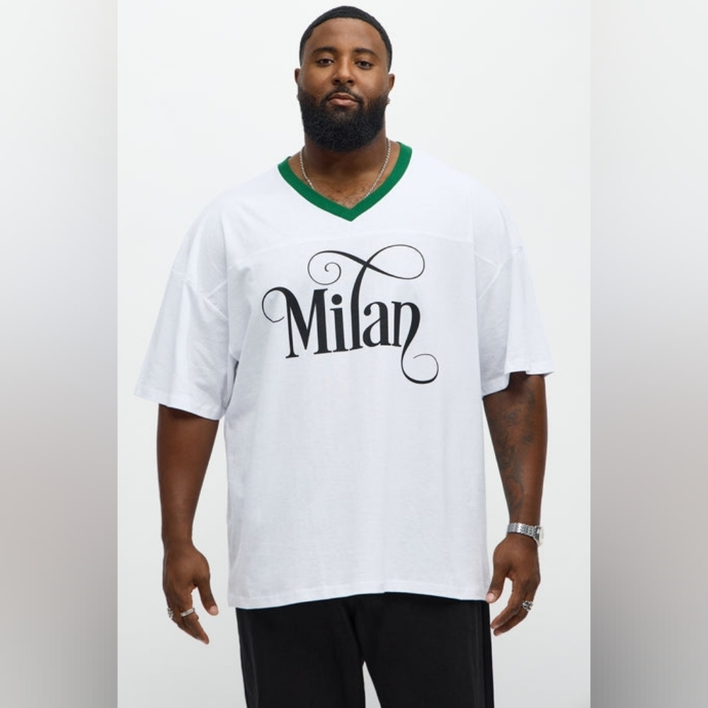 Milano Mood Men's White Jersey Tee with Green Trim